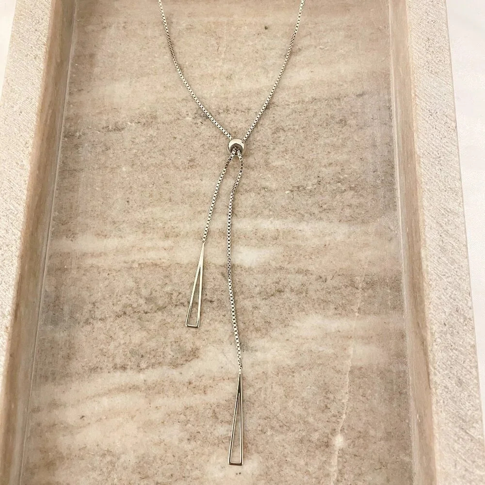 925 Sterling Silver Lariat Necklace Triangle Drop Necklace Box Chain Necklace